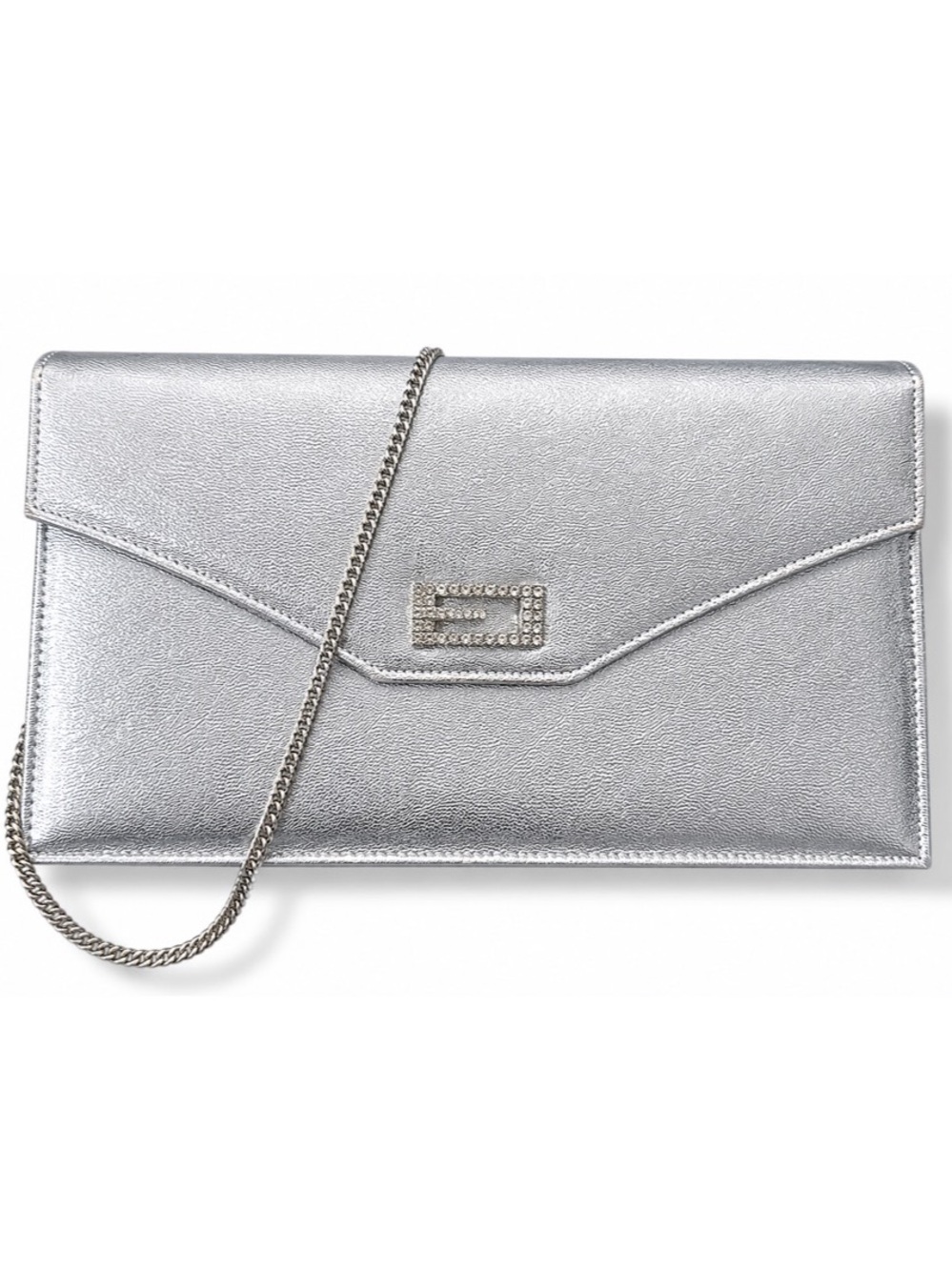 Vintage Silver Foil Envelope Clutch Shoulder Bag Tuck Away Chain Evening
